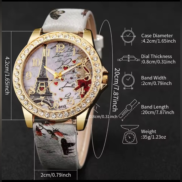 Elegant High Fashion Women’s Quartz Gold and Gray Eiffel Tower Love Watch Grey - Picture 8 of 9